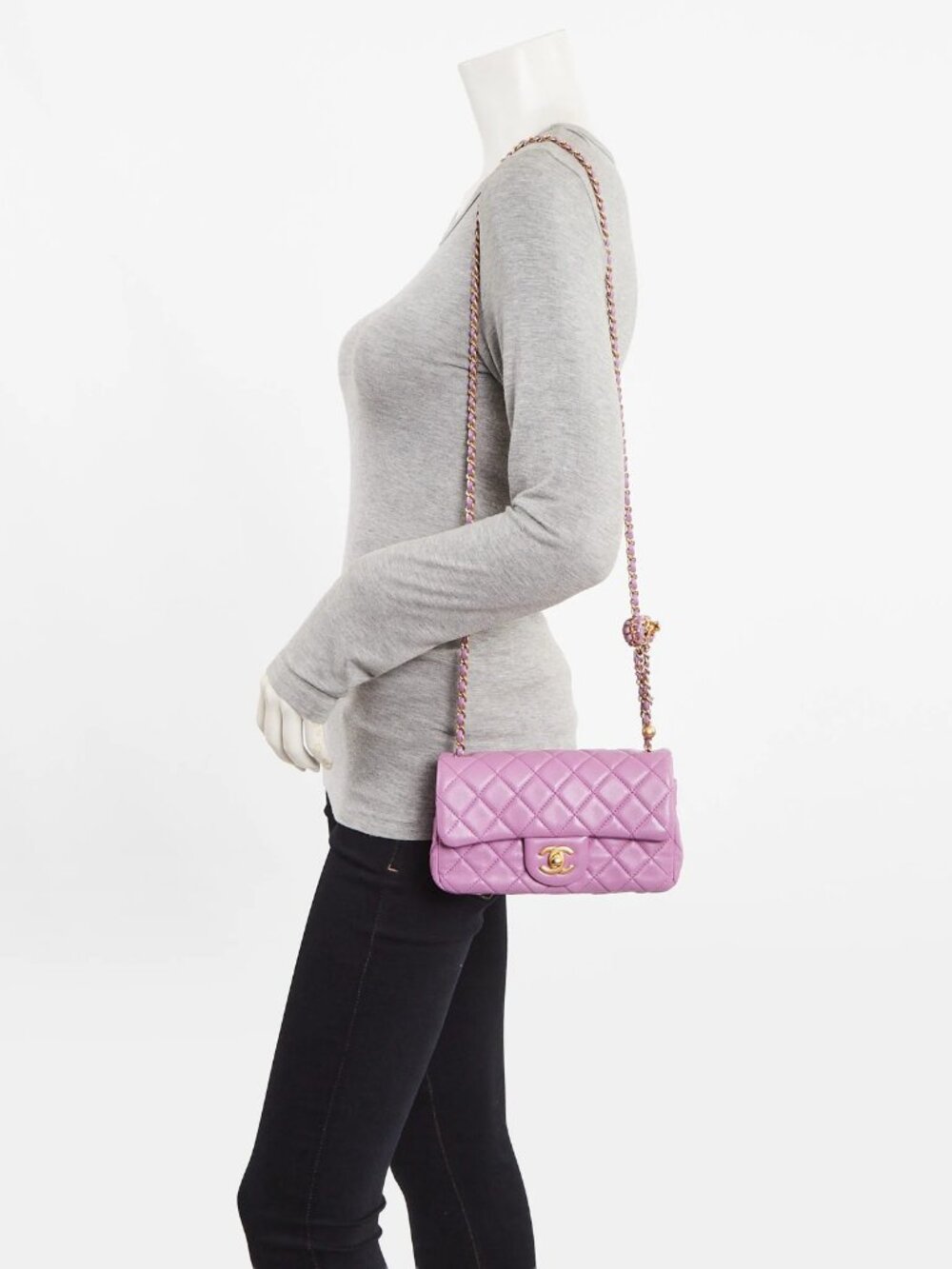 Chanel Purple Quilted Lambskin Leather Pearl Crush Rectangular Mini Flap Bag
